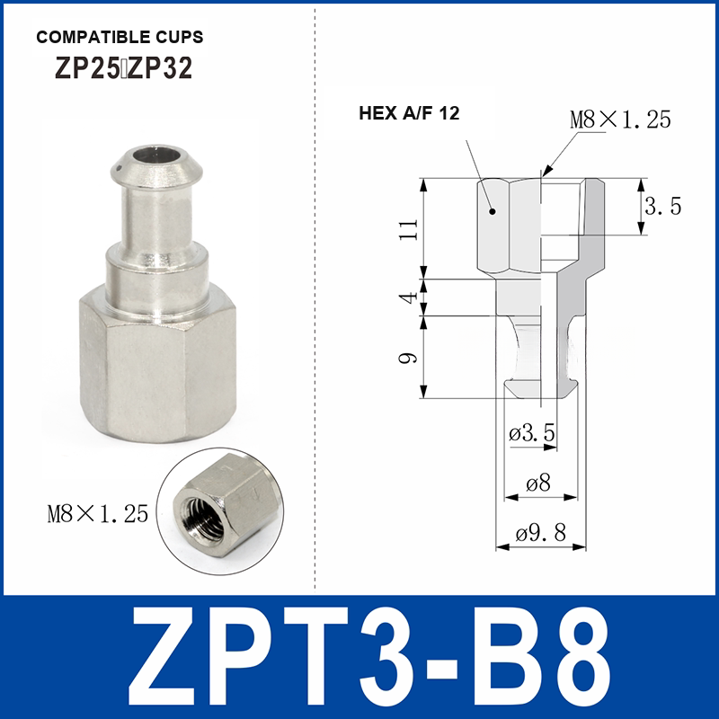 ZPT3-B8 buffer mount component with dimensional drawing