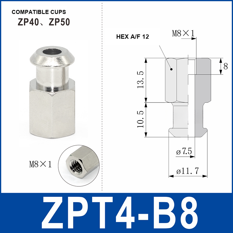 ZPT4-B8 buffer mount component with dimensional drawing