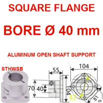 STHWSB square flange aluminum open shaft support, 40 mm bore