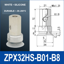 ZPX32HS-B01-B8 heavy-duty vacuum cup assembly with product view and dimensional drawing