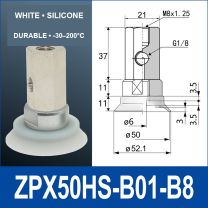ZPX50HS-B01-B8 heavy-duty vacuum cup assembly with product view and dimensional drawing