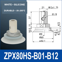 ZPX80HS-B01-B12 heavy-duty vacuum cup assembly with product view and dimensional drawing