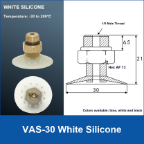 VAS-30 White Silicone vacuum suction cup with technical dimensions