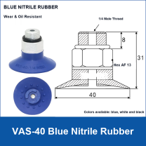 VAS-40 Blue Nitrile Rubber vacuum suction cup with technical dimensions