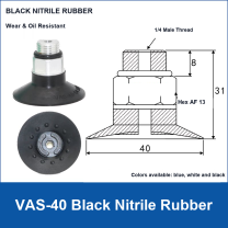 VAS-40 Black Nitrile Rubber vacuum suction cup with technical dimensions