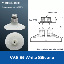 VAS-55 White Silicone vacuum suction cup with technical dimensions