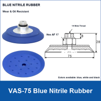 VAS-75 Blue Nitrile Rubber vacuum suction cup with technical dimensions
