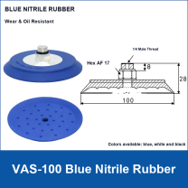 VAS-100 Blue Nitrile Rubber vacuum suction cup with technical dimensions