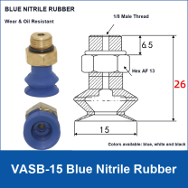 VASB-15 Blue Nitrile Rubber vacuum suction cup with technical dimensions