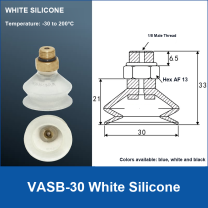 VASB-30 White Silicone vacuum suction cup with technical dimensions