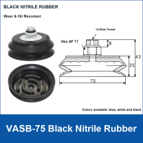 VASB-75 Black Nitrile Rubber vacuum suction cup with technical dimensions