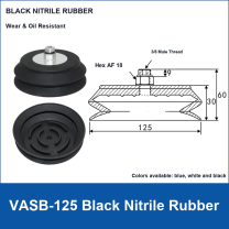 VASB-125 Black Nitrile Rubber vacuum suction cup with technical dimensions