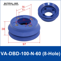 VA-DBD-100-N-60 (8-Hole) NBR vacuum cup, 8-hole configuration, with product view and dimensional drawing