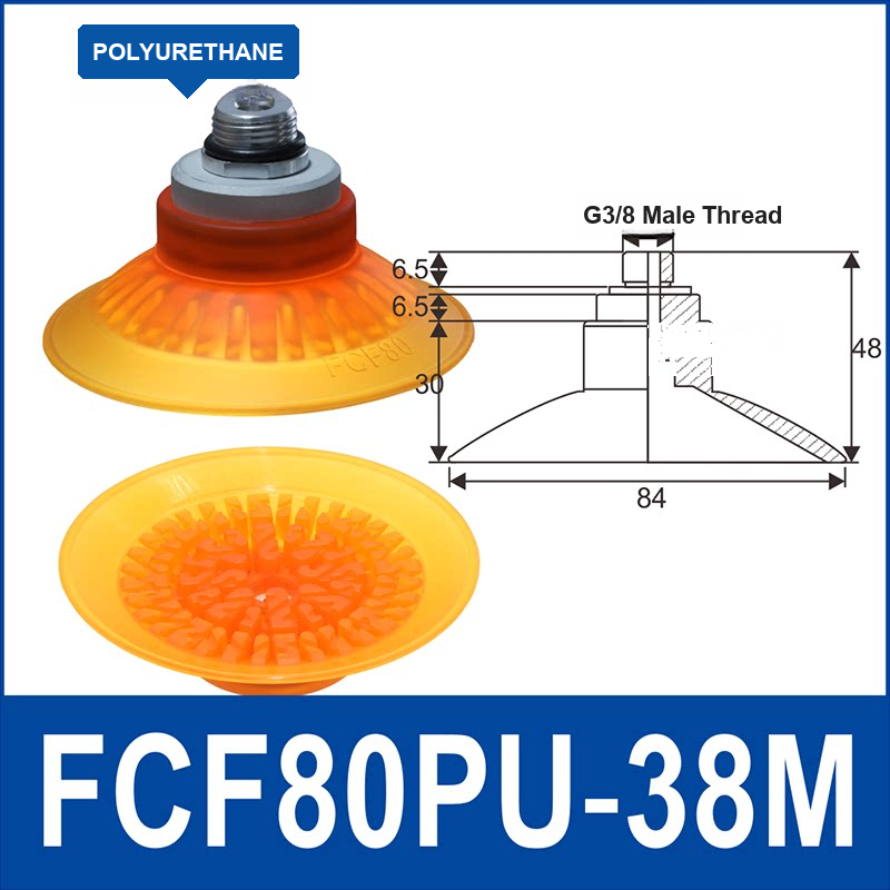 FCF80PU-38M polyurethane vacuum suction cup with fitting and technical dimensions