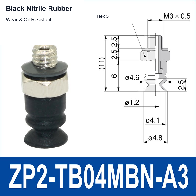 ZP2-TB04MBN-A3 Black Nitrile Rubber vacuum suction cup or fitting