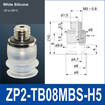 ZP2-TB08MBS-H5 White Silicone vacuum suction cup or fitting