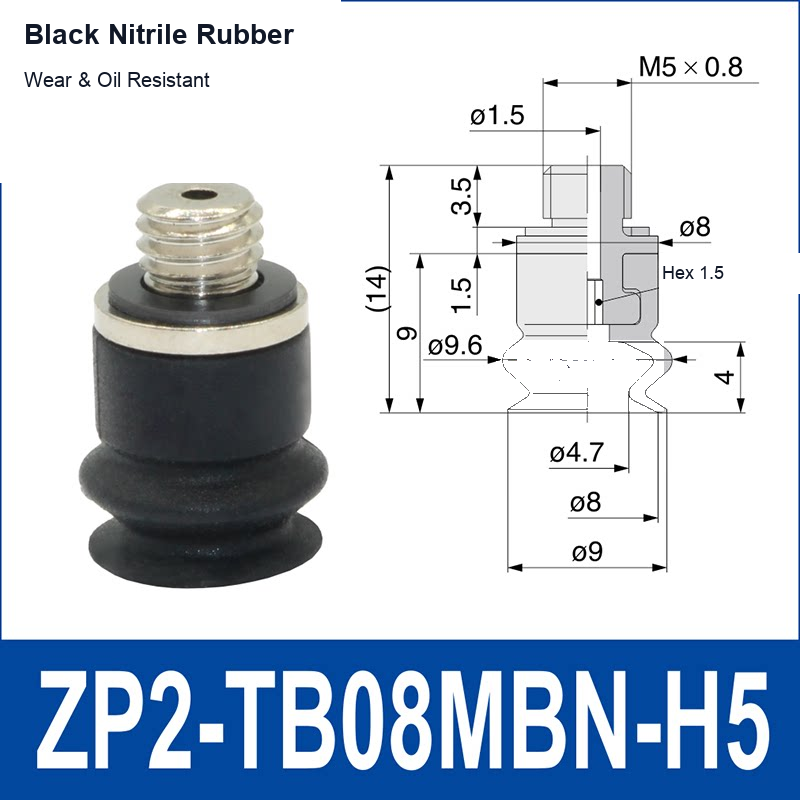 ZP2-TB08MBN-H5 Black Nitrile Rubber vacuum suction cup or fitting