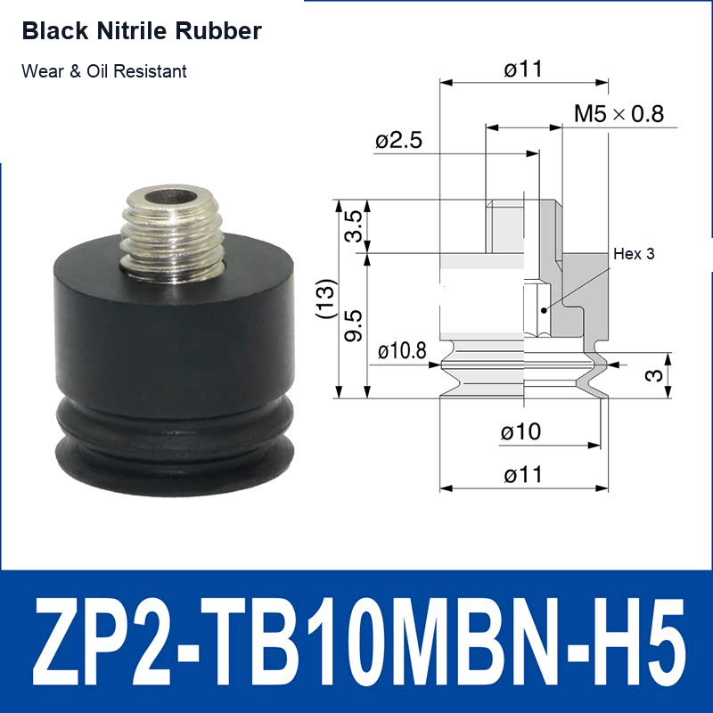 ZP2-TB10MBN-H5 Black Nitrile Rubber vacuum suction cup or fitting
