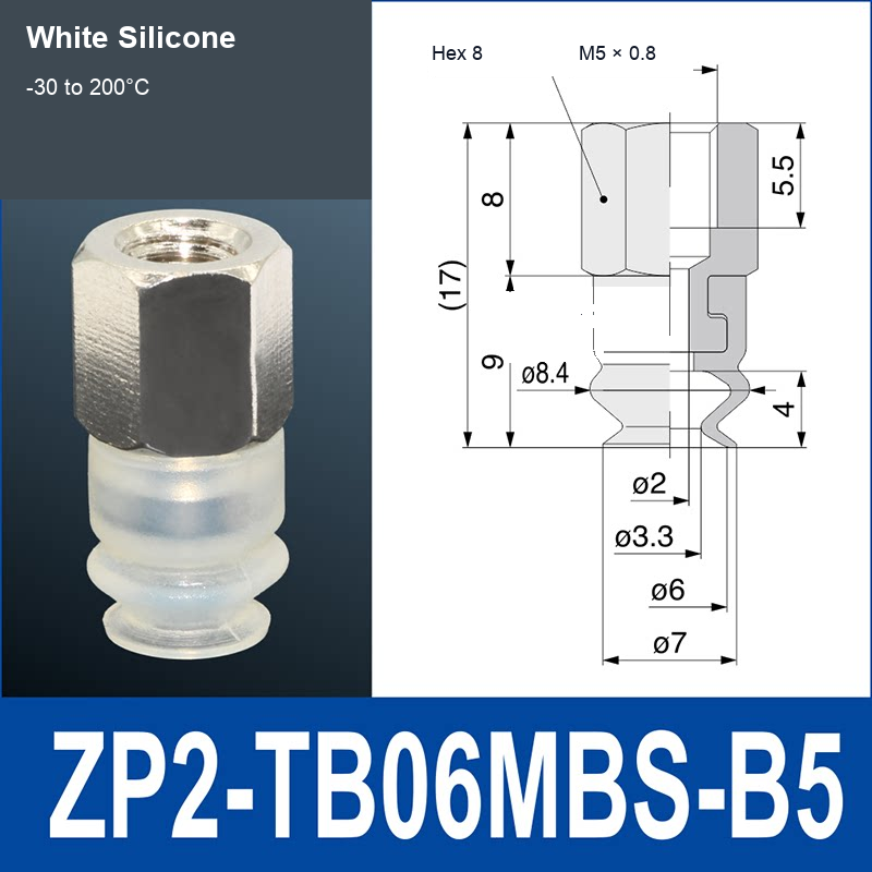ZP2-TB06MBS-B5 Female Thread White Silicone vacuum suction cup or fitting