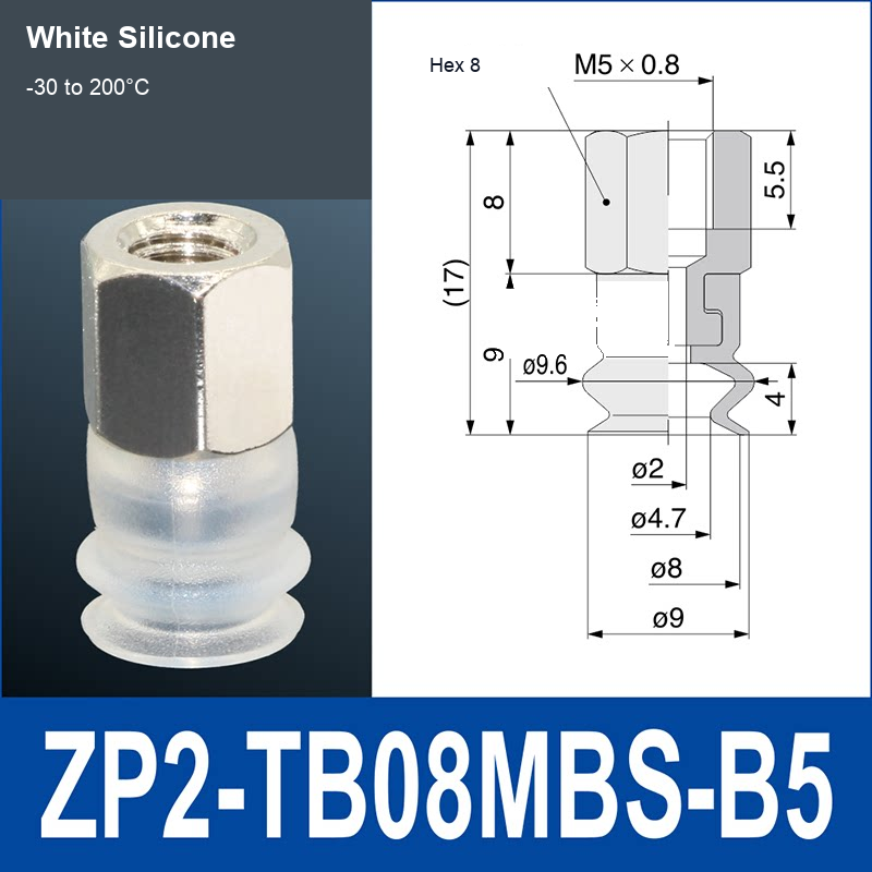 ZP2-TB08MBS-B5 Female Thread White Silicone vacuum suction cup or fitting