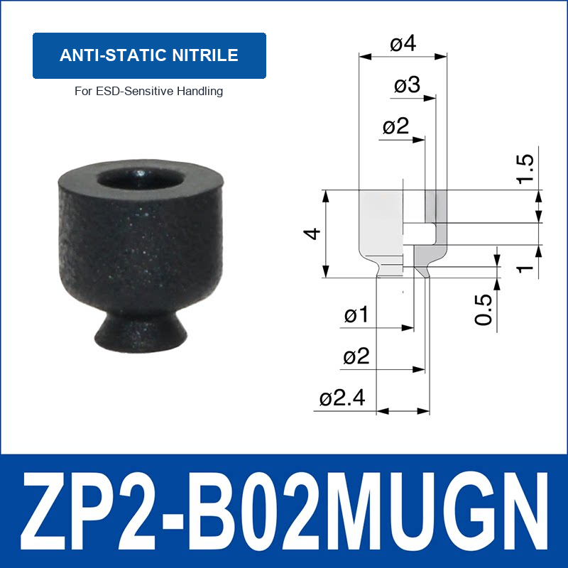 ZP2-B02MUGN Anti-Static Nitrile Rubber mini vacuum suction cup and technical dimensions