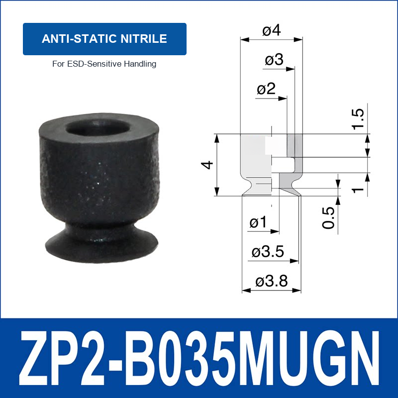 ZP2-B035MUGN Anti-Static Nitrile Rubber mini vacuum suction cup and technical dimensions