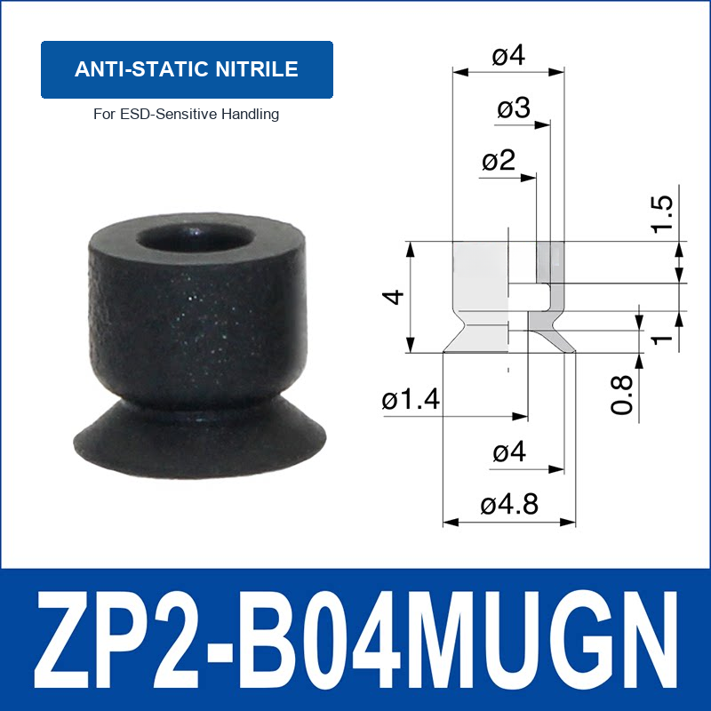 ZP2-B04MUGN Anti-Static Nitrile Rubber mini vacuum suction cup and technical dimensions