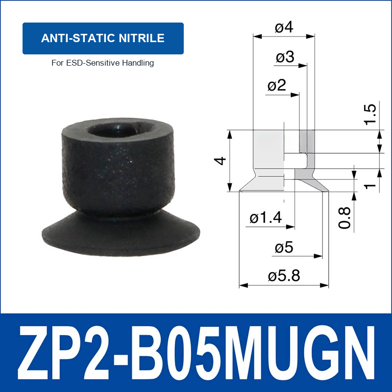 ZP2-B05MUGN Anti-Static Nitrile Rubber mini vacuum suction cup and technical dimensions