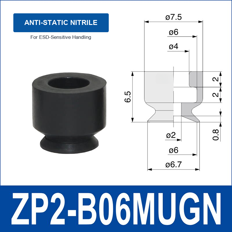 ZP2-B06MUGN Anti-Static Nitrile Rubber mini vacuum suction cup and technical dimensions