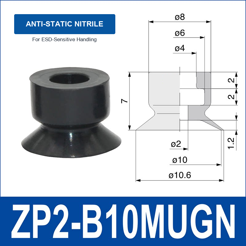ZP2-B10MUGN Anti-Static Nitrile Rubber mini vacuum suction cup and technical dimensions