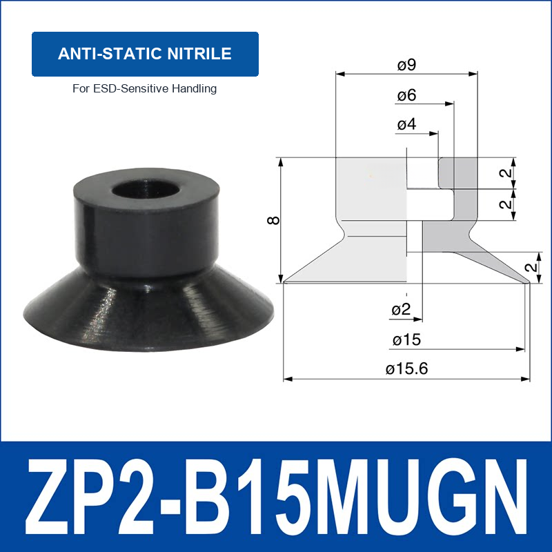 ZP2-B15MUGN Anti-Static Nitrile Rubber mini vacuum suction cup and technical dimensions