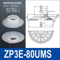 ZP3E-80UMS White Silicone heavy-duty vacuum suction cup and technical dimensions