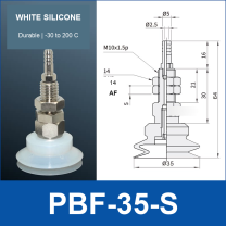 PBF-35-S PBF flat vacuum cup assembly, white silicone, with technical dimensions
