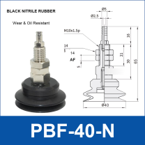 PBF-40-N PBF flat vacuum cup assembly, black nitrile rubber, with technical dimensions