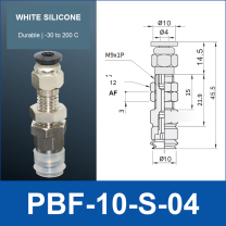 PBF-10-S-04 PBF flat vacuum cup assembly, white silicone, with technical dimensions
