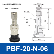 PBF-20-N-06 PBF flat vacuum cup assembly, black nitrile rubber, with technical dimensions