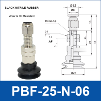 PBF-25-N-06 PBF flat vacuum cup assembly, black nitrile rubber, with technical dimensions