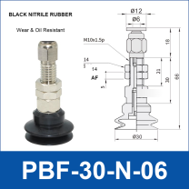 PBF-30-N-06 PBF flat vacuum cup assembly, black nitrile rubber, with technical dimensions