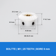BOLTTE POM Right-Angle Bevel Gears — Module 1/1.5, 20–30 Teeth