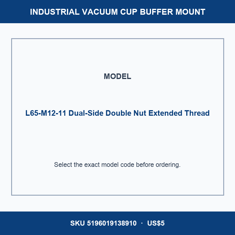 L65-M12-11 Dual-Side Double Nut Extended Thread industrial vacuum cup buffer mount or adapter with dimensional reference
