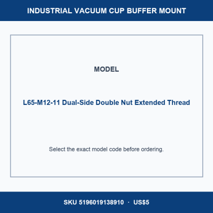 L65-M12-11 Dual-Side Double Nut Extended Thread industrial vacuum cup buffer mount or adapter with dimensional reference