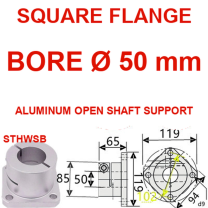 STHWSB square flange aluminum open shaft support, 50 mm bore
