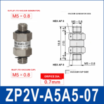 ZP2V-A5A5-07 ZP2V vacuum safety valve with product view and dimensional drawing