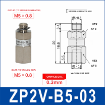 ZP2V-B5-03 ZP2V vacuum safety valve with product view and dimensional drawing