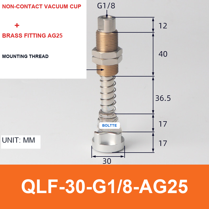 QLF-30-G1/8-AG25, Bernoulli non-contact vacuum cup or fitting with technical dimensions