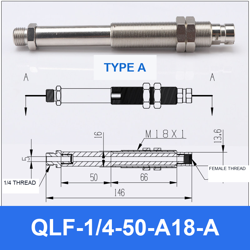 QLF-1/4-50-A18-A, Bernoulli non-contact vacuum cup or fitting with technical dimensions