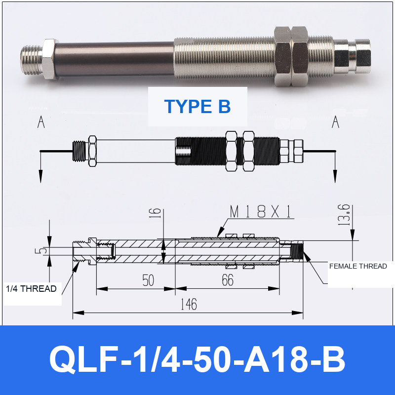 QLF-1/4-50-A18-B, Bernoulli non-contact vacuum cup or fitting with technical dimensions