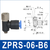 ZPRS-06-B6 zprs side-port rigid vacuum cup holder, 6 mm tube OD, B6 connection, with technical dimensions