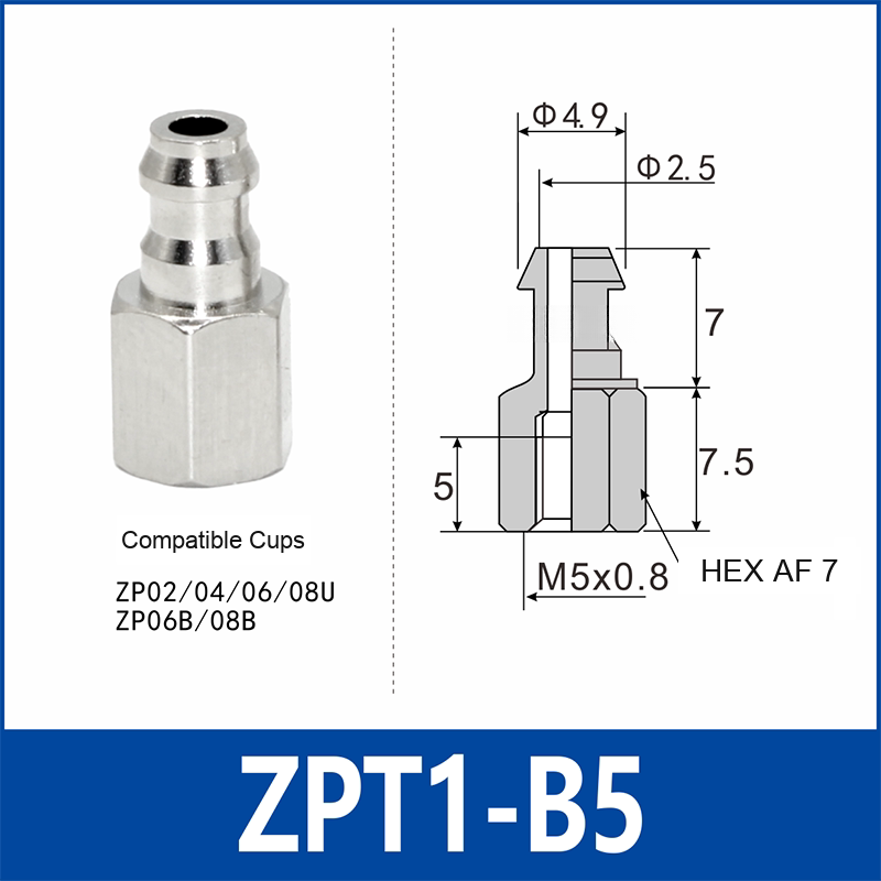 ZPT1-B5 zpt vacuum cup adapter, B5 connection, with technical dimensions