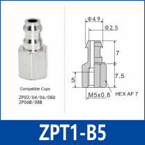 ZPT1-B5 zpt vacuum cup adapter, B5 connection, with technical dimensions